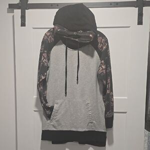 Maurices Gray and White Oversized Long Sleeve Hoodie